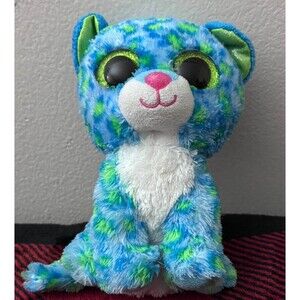 2014 Ty Beanie Baby Beanie Boos Leona Blue and Green Leopard Plush 6" Retired